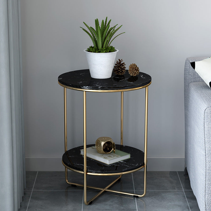 23.62" Tall Glam Bed Nightstand Faux Marble Night Table with 2 Shelves