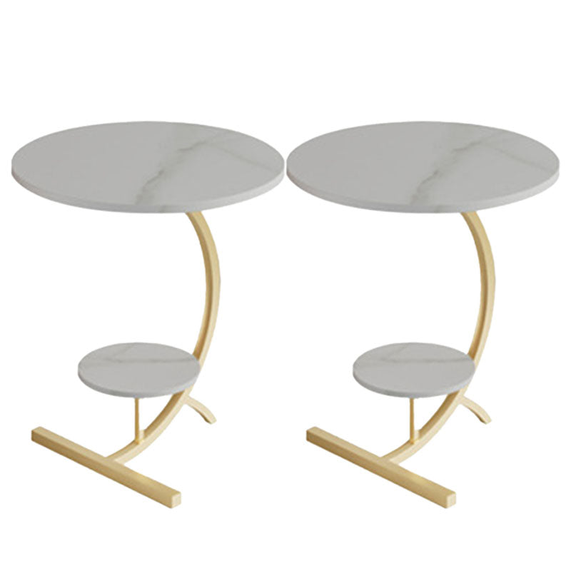 Glam Stone Accent Table Nightstand 23.6" Tall Bedside Cabinet with 2 Shelves