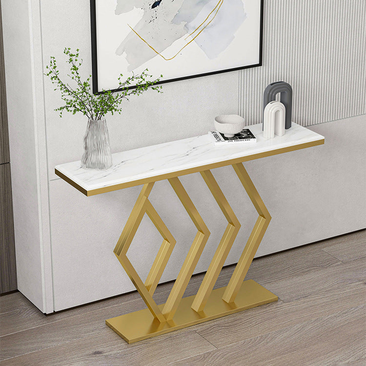 Contemporary Marble Console Sofa Table Rectangle Iron End Table for Hall