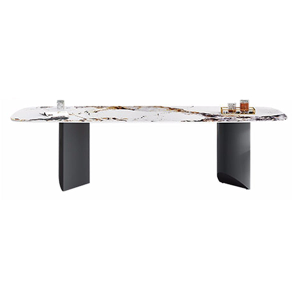 Modern Furniture White Rectangular Sintered Stone Dining Table with Metal Legs for Home