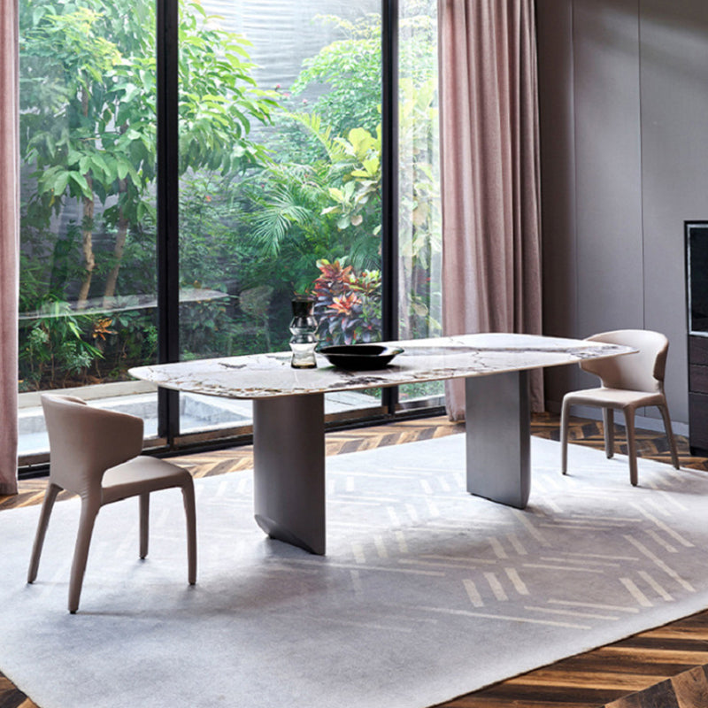 Modern Furniture White Rectangular Sintered Stone Dining Table with Metal Legs for Home