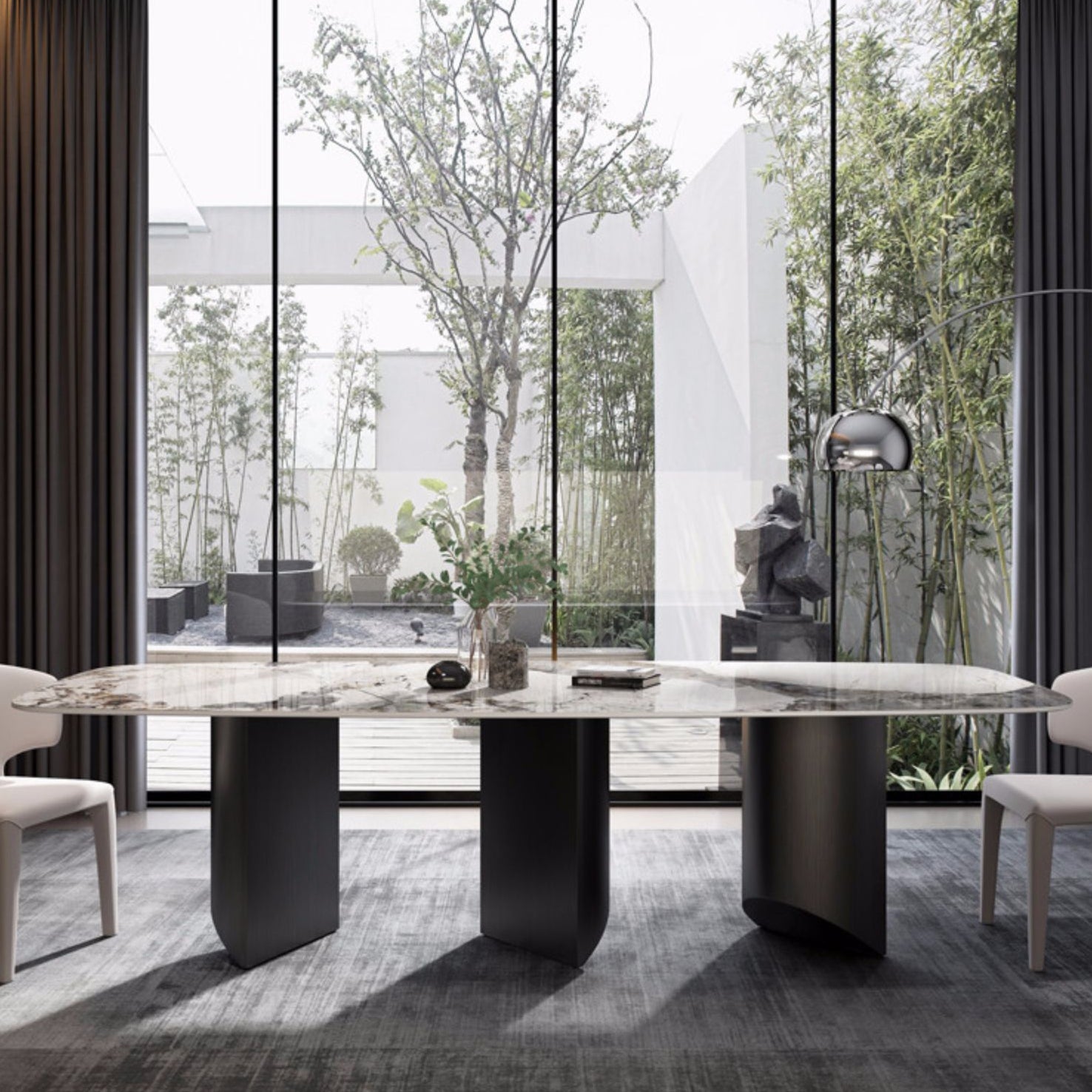 Modern Furniture White Rectangular Sintered Stone Dining Table with Metal Legs for Home