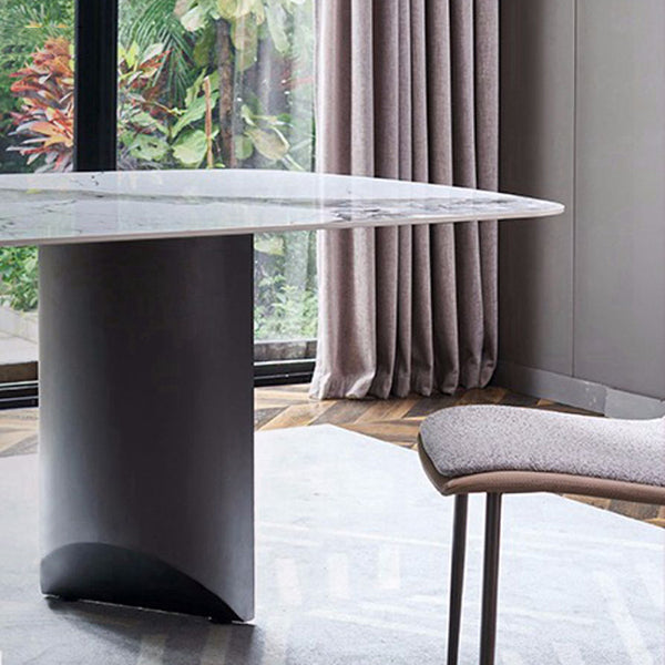 Modern Furniture White Rectangular Sintered Stone Dining Table with Metal Legs for Home