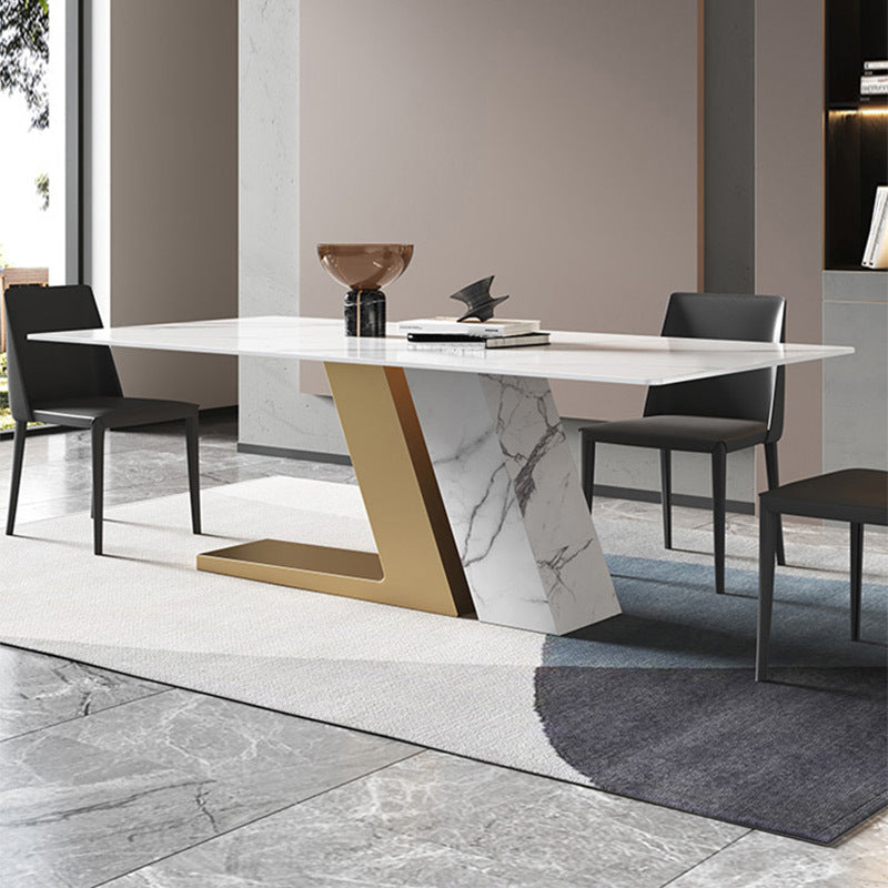 Gold Metal Base Rectangle Table Modern Black and White Sintered Stone Top Dining Table