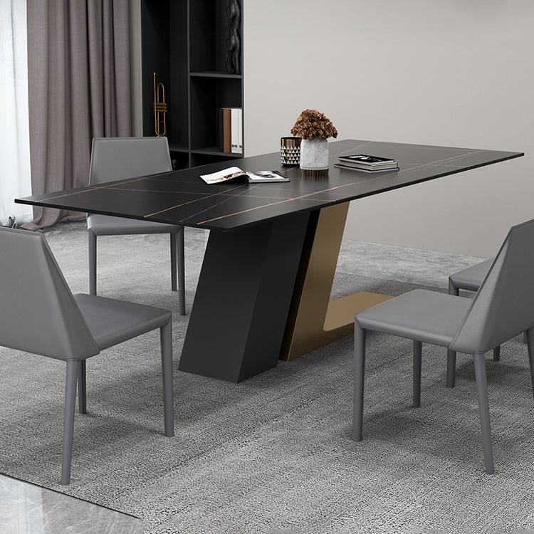 Gold Metal Base Rectangle Table Modern Black and White Sintered Stone Top Dining Table
