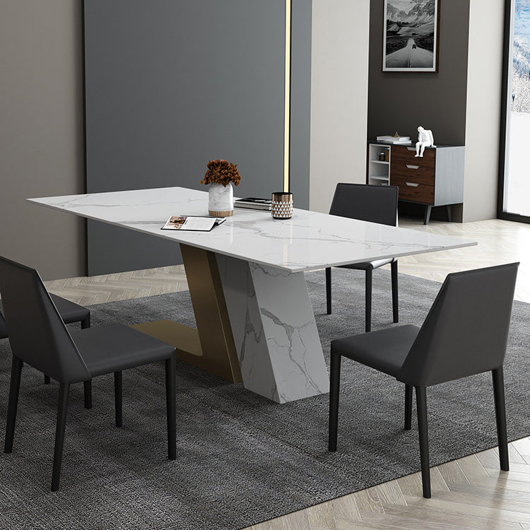 Gold Metal Base Rectangle Table Modern Black and White Sintered Stone Top Dining Table