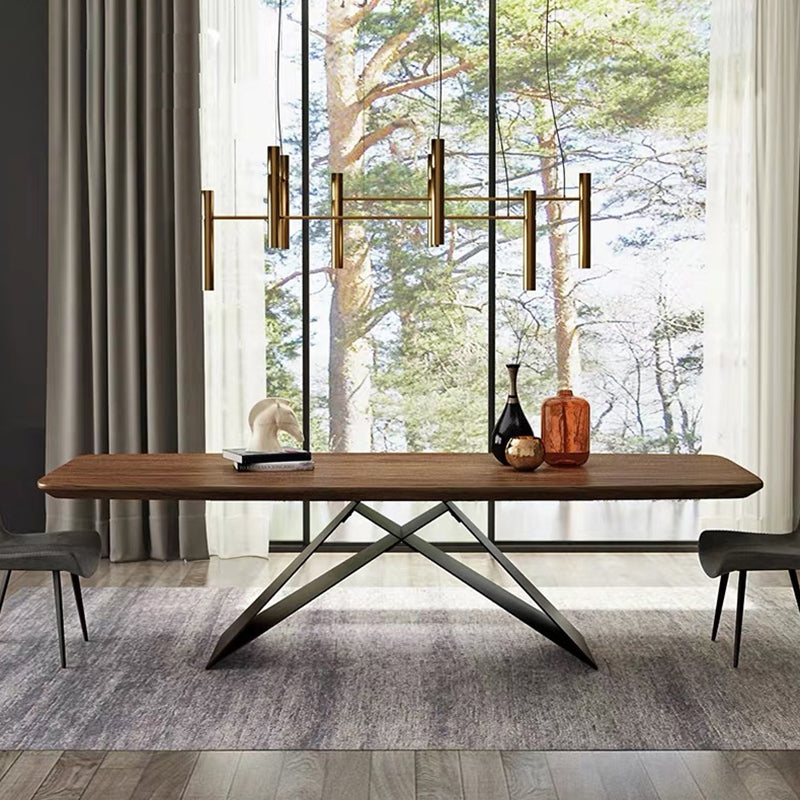 Industrial Dining Table with Solid Wood Top Rectangle Dining Table for Kitchen