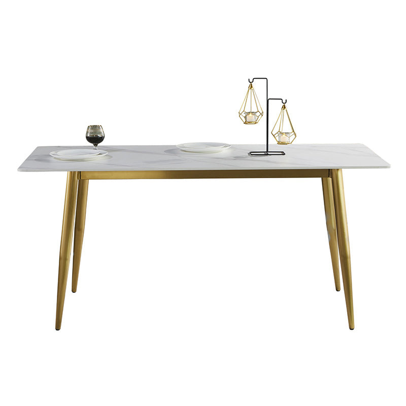 Rectangle Luxury Dining Table Sintered Stone Top Desk with 4 Metal Legs