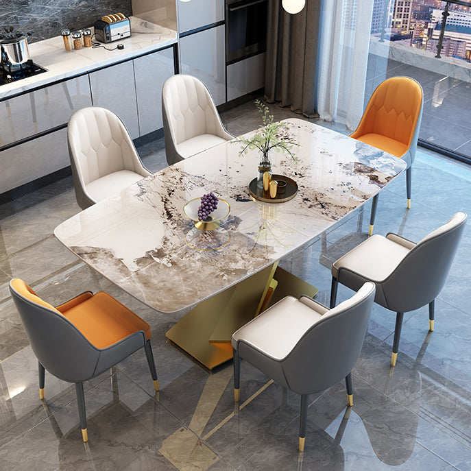 Gold Base Pedestal Dining Table Traditional Luxury Rectangle Stone Dinner Table