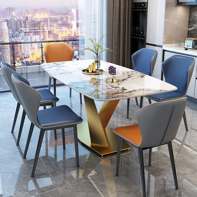 Gold Base Pedestal Dining Table Traditional Luxury Rectangle Stone Dinner Table