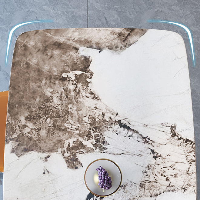 Gold Base Pedestal Dining Table Traditional Luxury Rectangle Stone Dinner Table