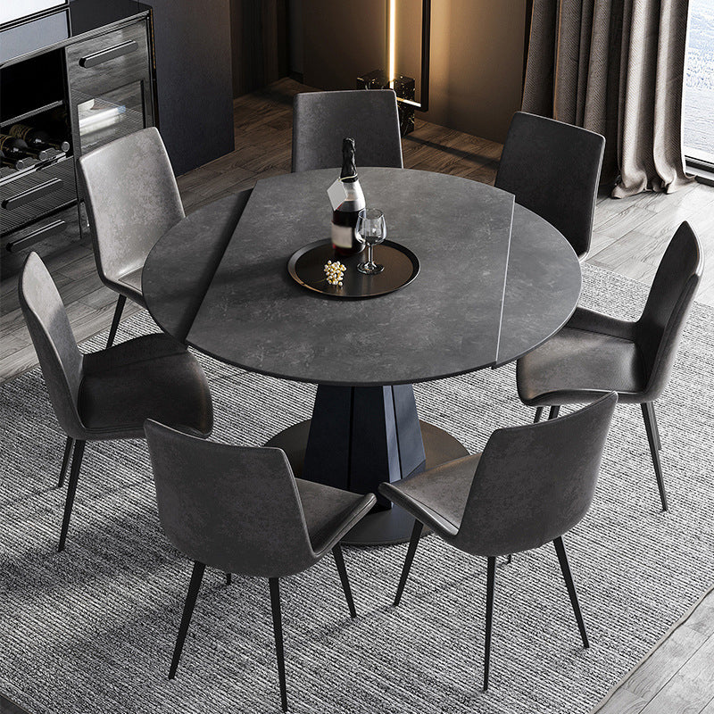 Round Sintered Stone Dining Table Pedestal Furniture with Leaf Extension