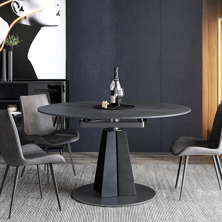 Round Sintered Stone Dining Table Pedestal Furniture with Leaf Extension