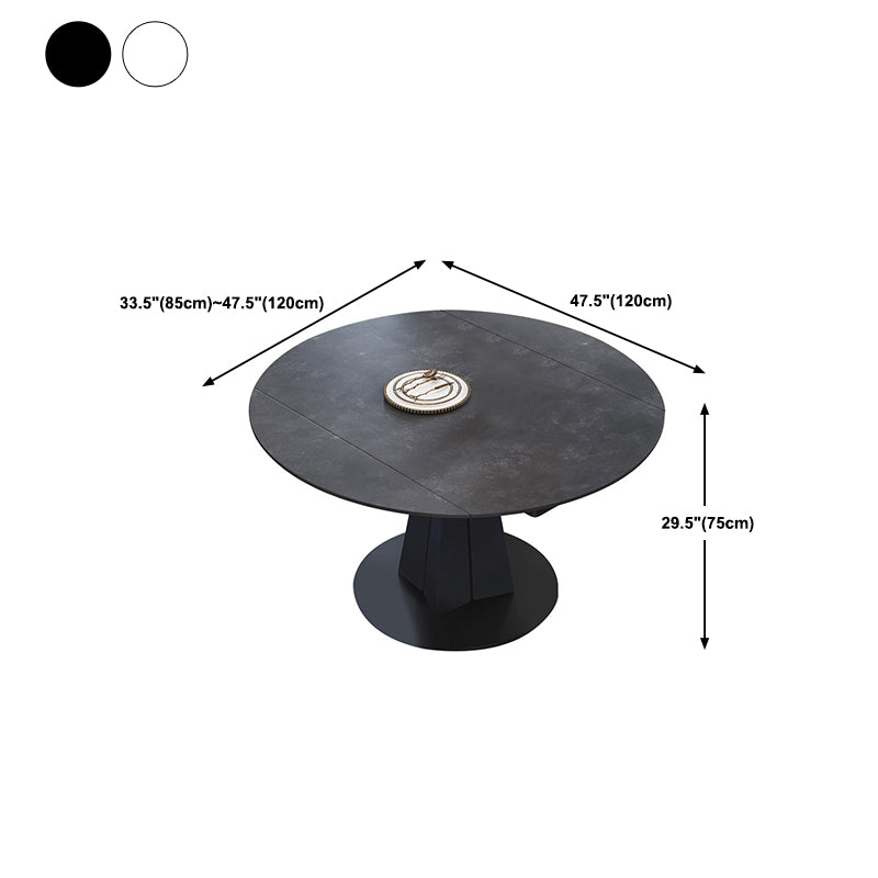 Round Sintered Stone Dining Table Pedestal Furniture with Leaf Extension