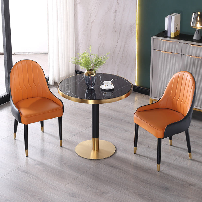 Stone Top Table Metal Traditional Luxury Round Dining Table with Pedestal Base