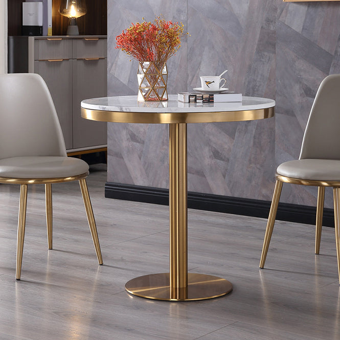 Stone Top Table Metal Traditional Luxury Round Dining Table with Pedestal Base