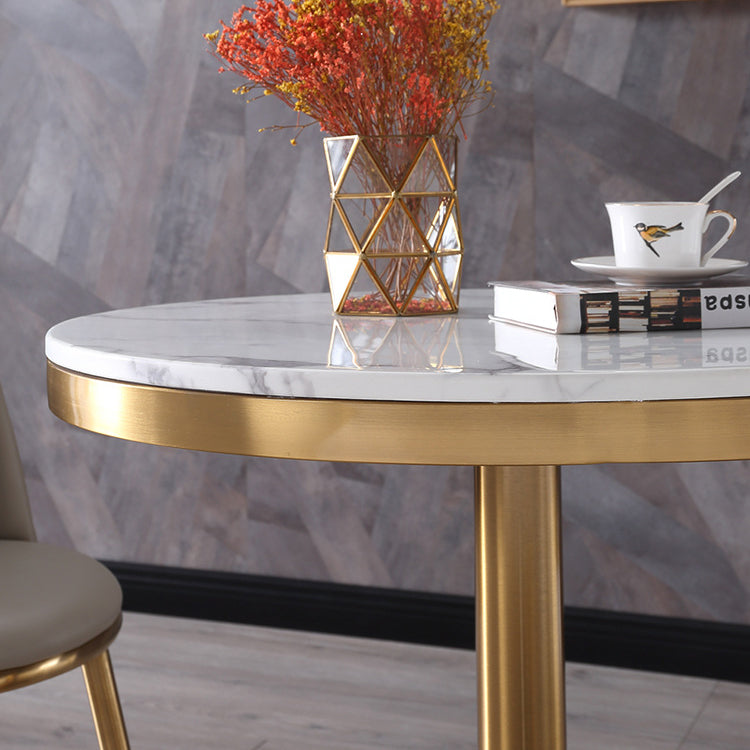 Stone Top Table Metal Traditional Luxury Round Dining Table with Pedestal Base