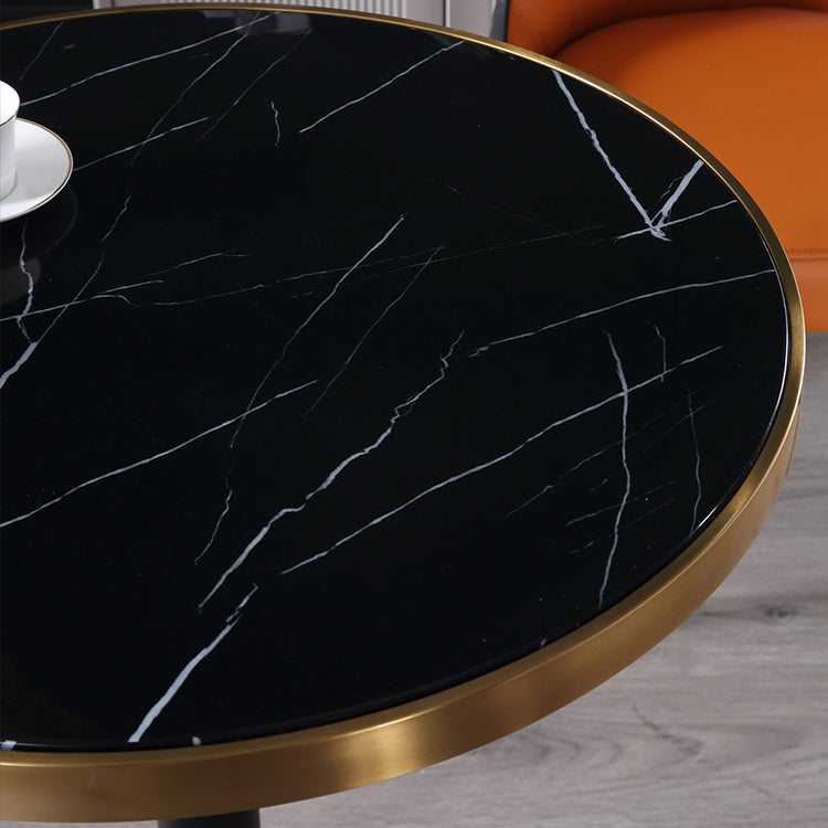 Stone Top Table Metal Traditional Luxury Round Dining Table with Pedestal Base