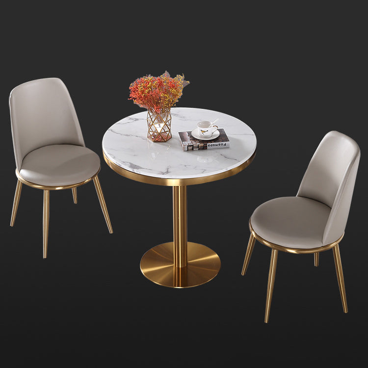 Stone Top Table Metal Traditional Luxury Round Dining Table with Pedestal Base