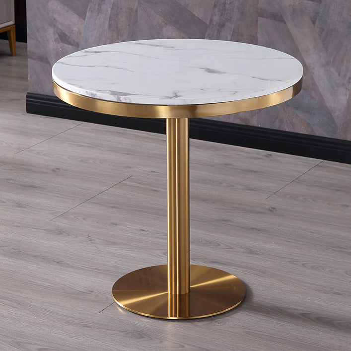 Stone Top Table Metal Traditional Luxury Round Dining Table with Pedestal Base
