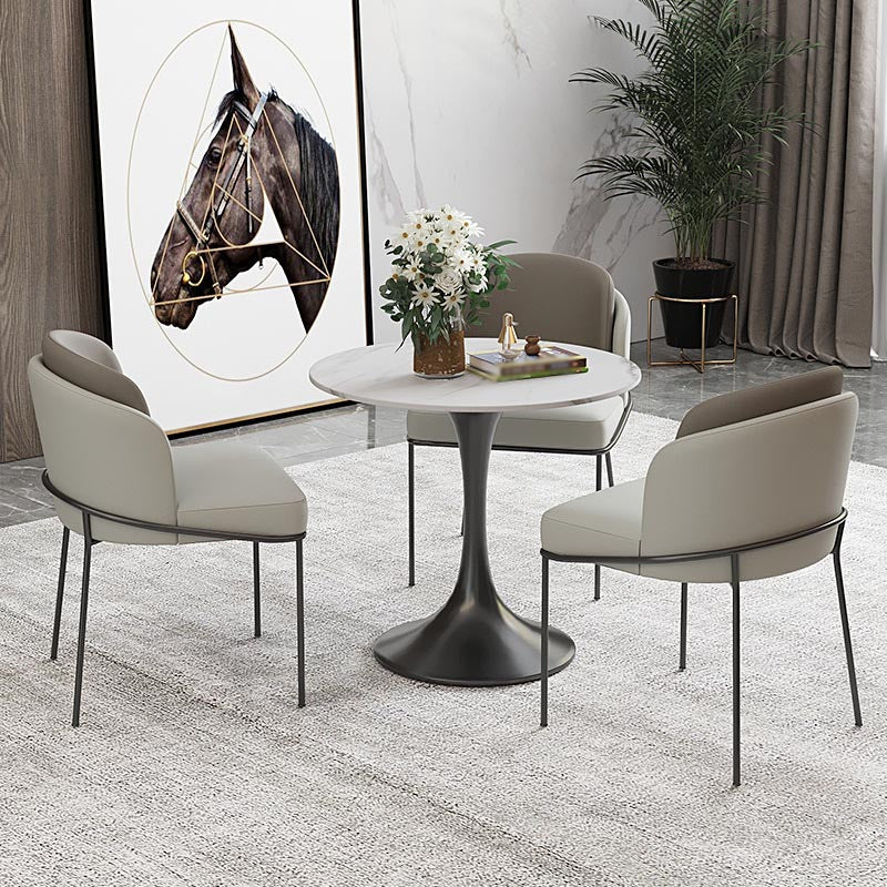 Metal Traditional Luxury Round Table with Tulip Base Sintered Stone Dining Table for Home