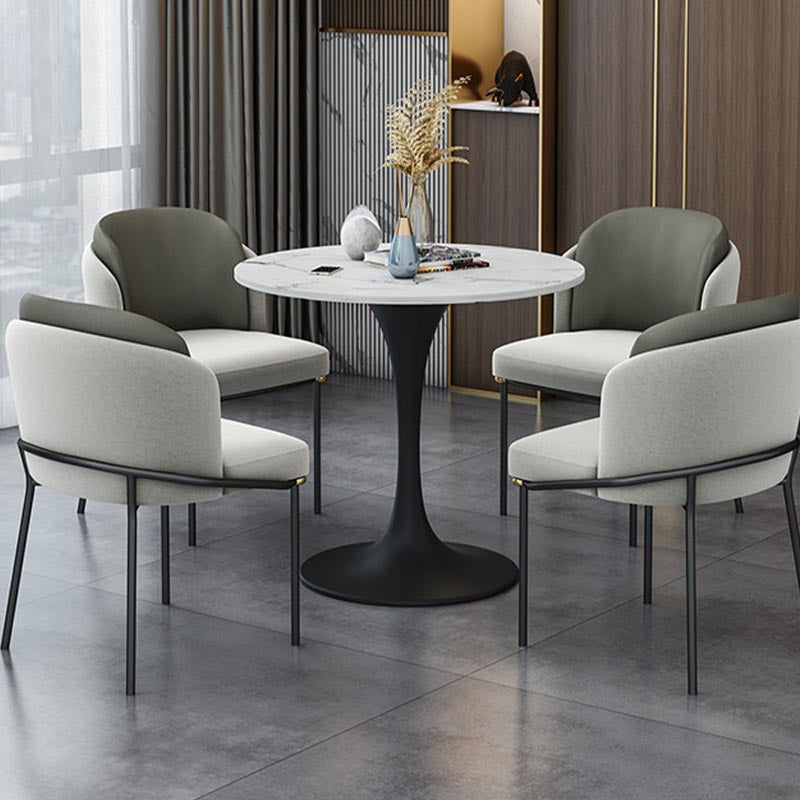Metal Traditional Luxury Round Table with Tulip Base Sintered Stone Dining Table for Home