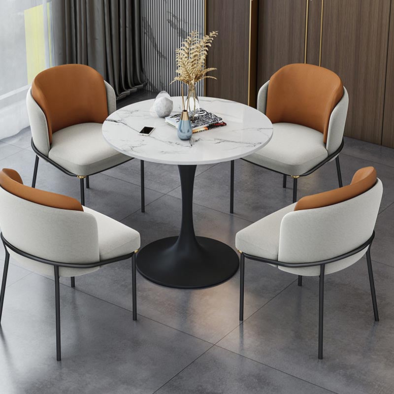 Metal Traditional Luxury Round Dining Table White Sintered Stone Top Table with Tulip Base