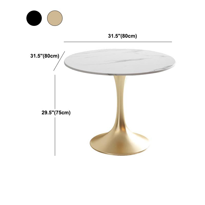 White Sintered Stone Top Table with Tulip Base Metal Traditional Luxury Round Dining Table