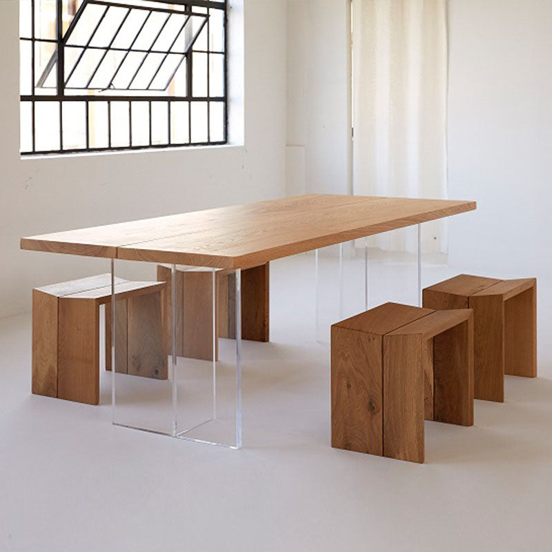 Rectangle Dining Table Natural Pine Wood Top Transparency Acrylic Base Table