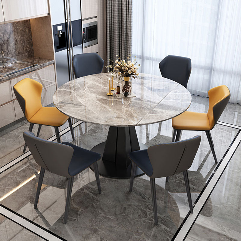 Round Modern Stone Table Standard Height Dining Room Table with Pedestal Base
