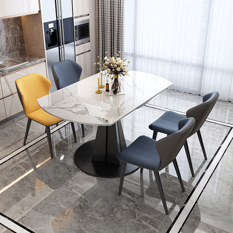 Round Modern Stone Table Standard Height Dining Room Table with Pedestal Base