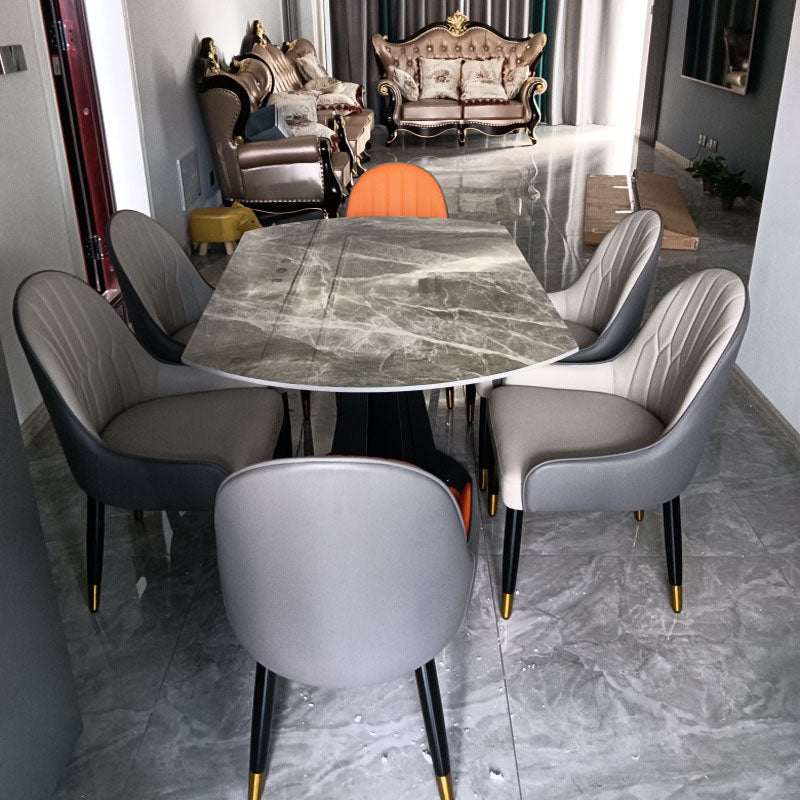 Round Modern Stone Table Standard Height Dining Room Table with Pedestal Base