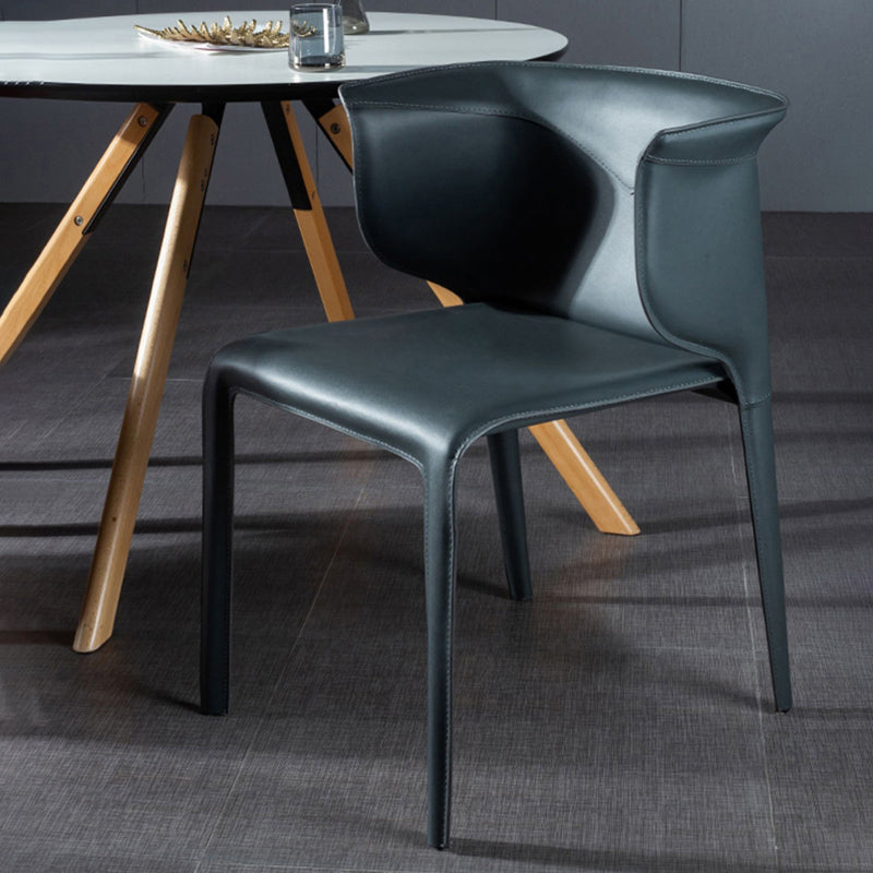 Faux Leather Dining Chair Modern Upholstered Chair with Metal Legs