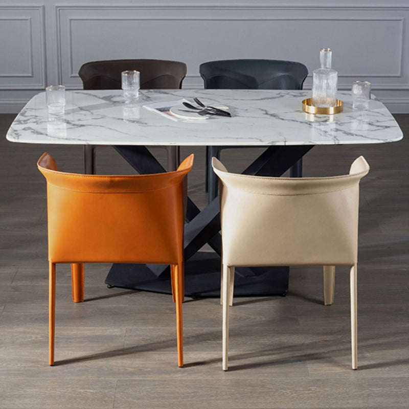 Faux Leather Dining Chair Modern Upholstered Chair with Metal Legs