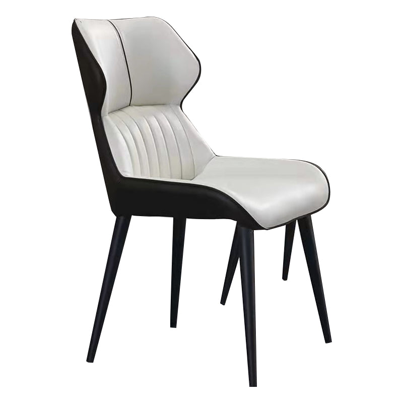 Contemporary Wingback Dining Chair PU Leather Armless Chair with Metal Legs
