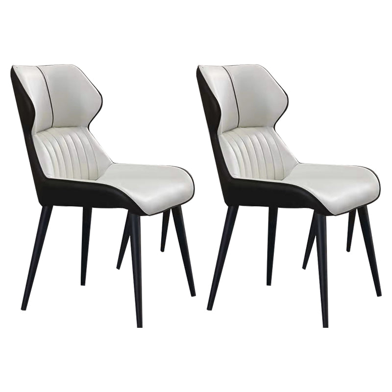 Contemporary Wingback Dining Chair PU Leather Armless Chair with Metal Legs