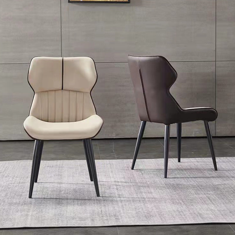 Contemporary Wingback Dining Chair PU Leather Armless Chair with Metal Legs
