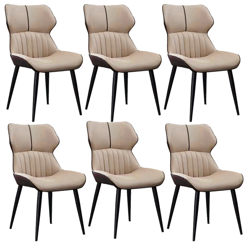 Contemporary Wingback Dining Chair PU Leather Armless Chair with Metal Legs