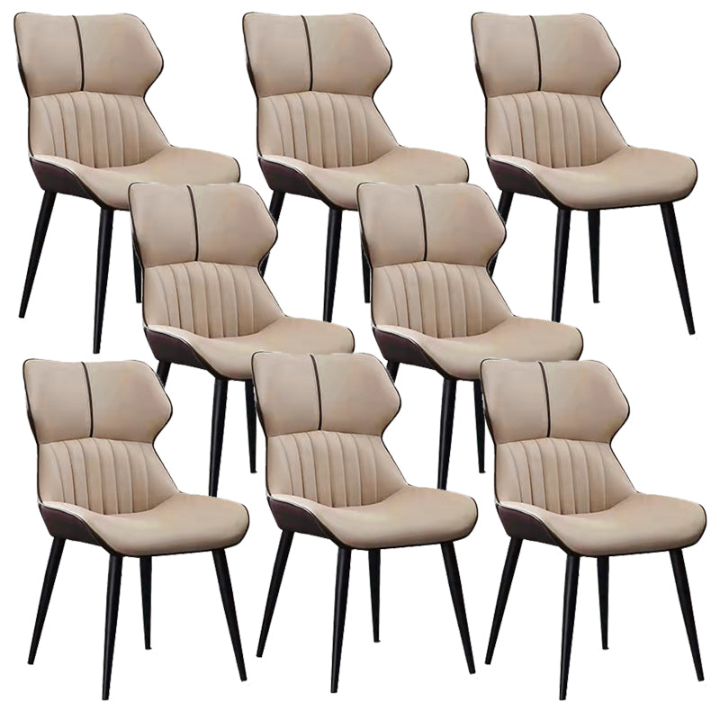 Contemporary Wingback Dining Chair PU Leather Armless Chair with Metal Legs
