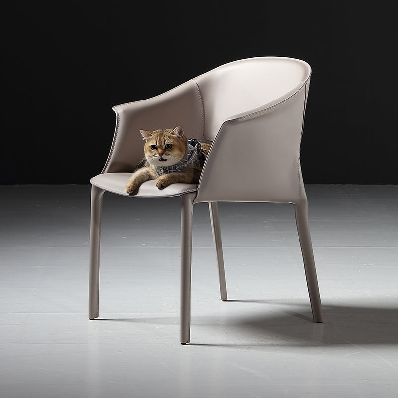 Leather Modern Home Side Chair with Arms Matte Finish Dining Chair