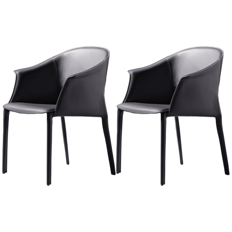 Leather Modern Home Side Chair with Arms Matte Finish Dining Chair