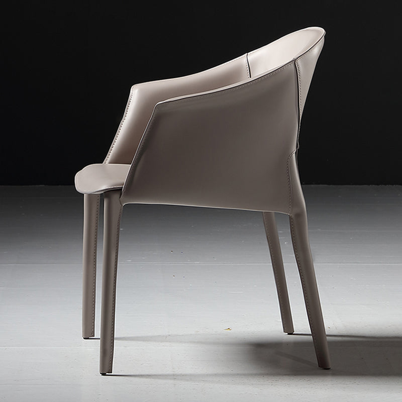 Leather Modern Home Side Chair with Arms Matte Finish Dining Chair