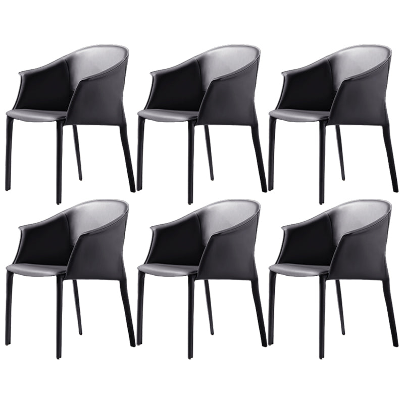 Leather Modern Home Side Chair with Arms Matte Finish Dining Chair