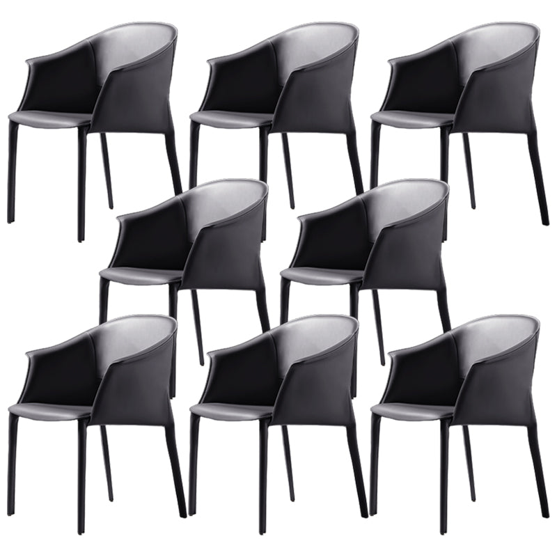 Leather Modern Home Side Chair with Arms Matte Finish Dining Chair