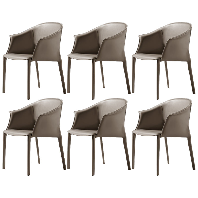 Leather Modern Home Side Chair with Arms Matte Finish Dining Chair