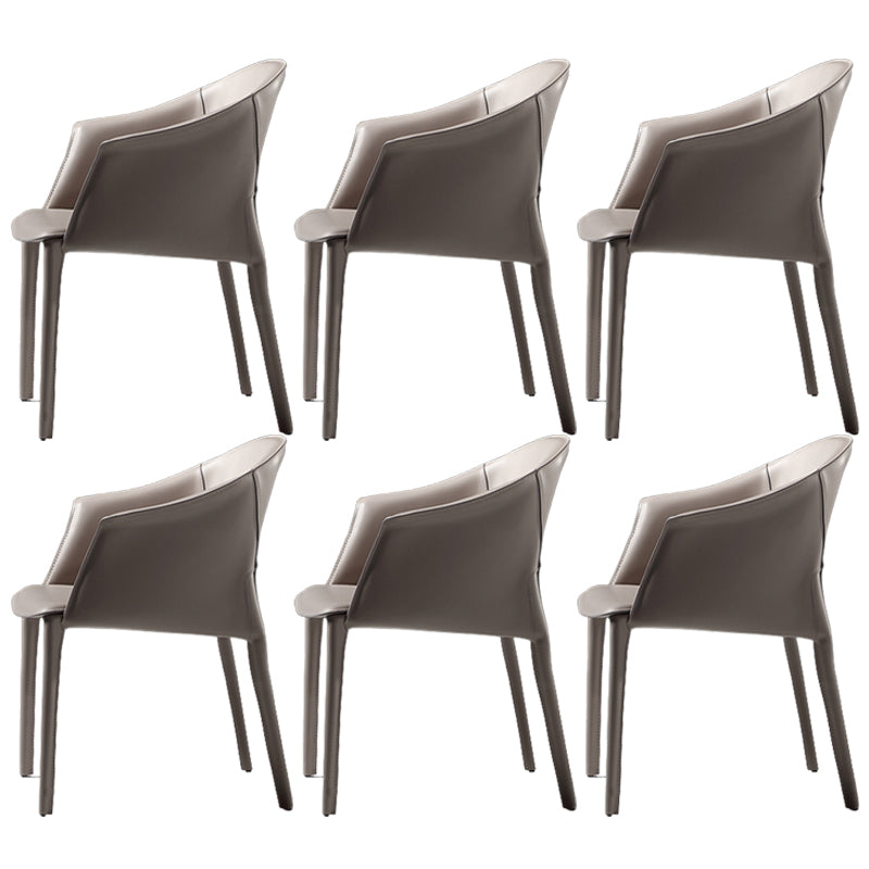 Leather Modern Home Side Chair with Arms Matte Finish Dining Chair