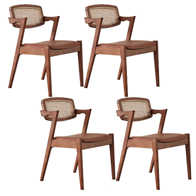 Traditional Dining Accent Chair Solid Wood and Faux Leather Arm Chair