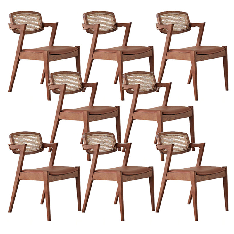 Traditional Dining Accent Chair Solid Wood and Faux Leather Arm Chair