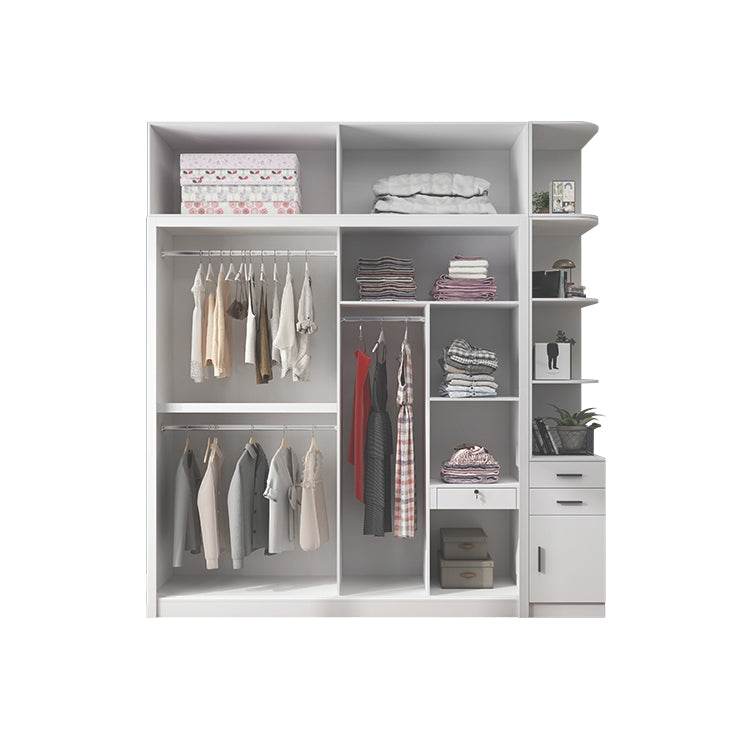 White Modern Wardrobe Armoire Engineered Wood Sliding Door Wardrobe with Drawer