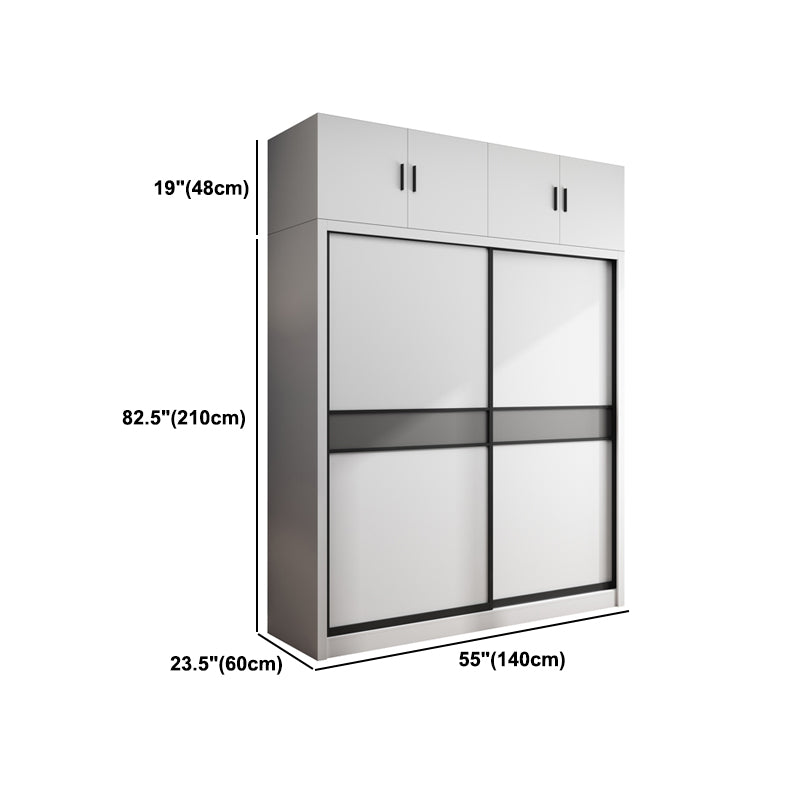 White Modern Wardrobe Armoire Engineered Wood Sliding Door Wardrobe with Drawer